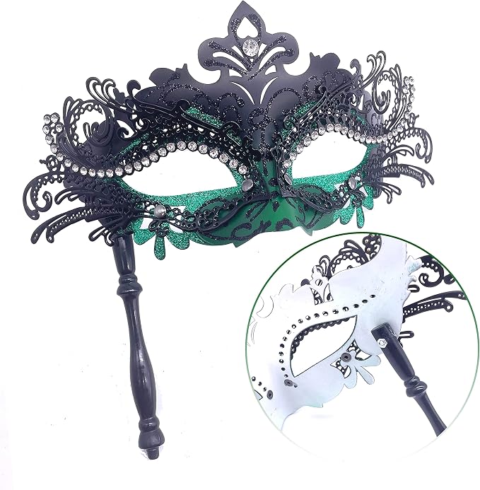 Masquerade Mask With Stick Green