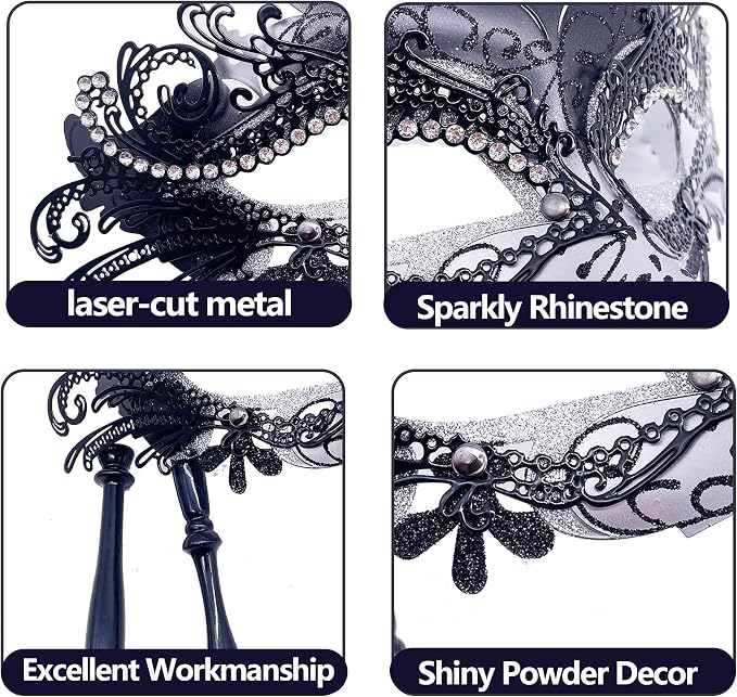 Masquerade Mask With Stick Sliver+black