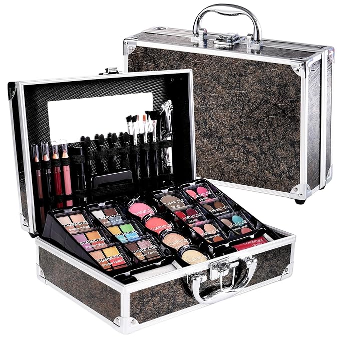 Golden Brown Train Case with Makeup Kit
