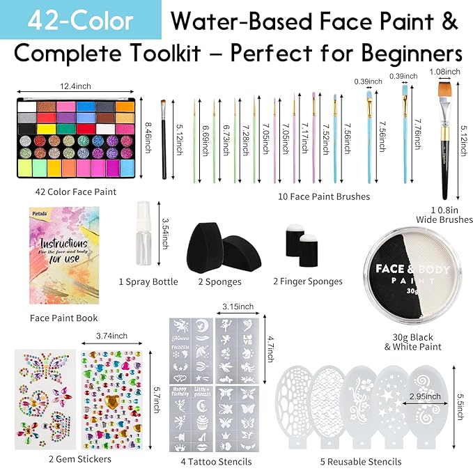 42 Colors + 30g Black and White Paint
