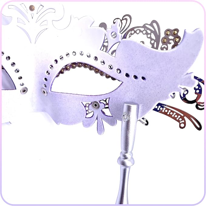 Masquerade Mask With Stick Black+purple