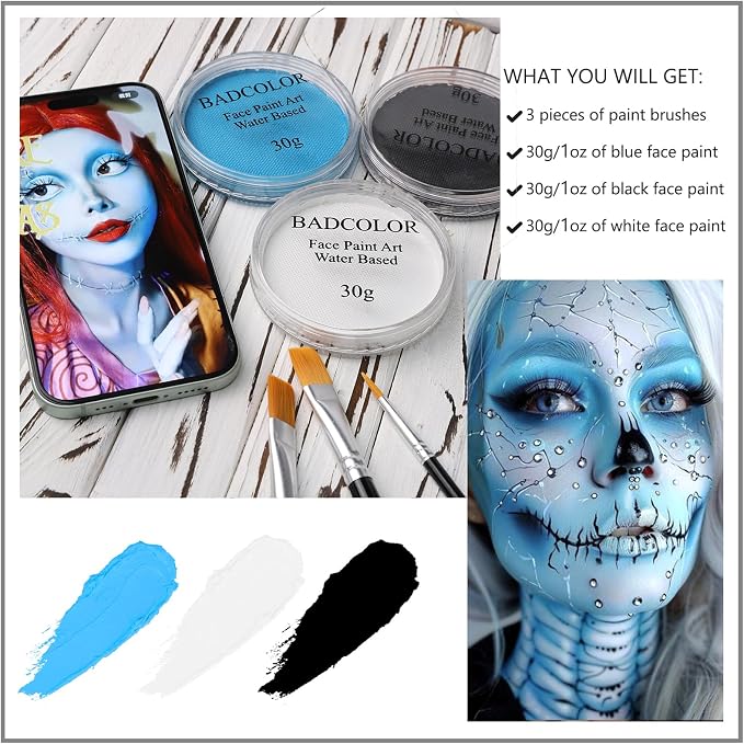 Black+White+Light Blue+3Pcs Brushes