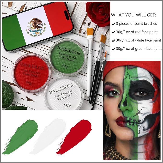 Green+White+Red+3Pcs Brushes