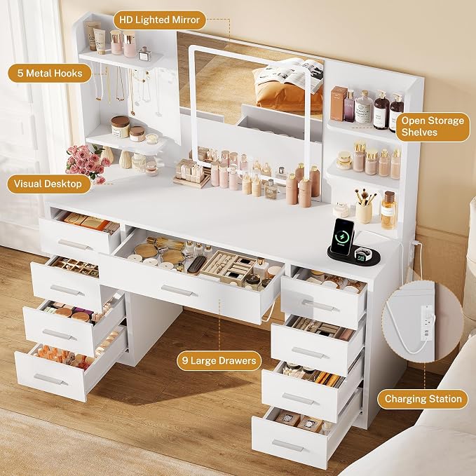 White 9 Drawers With Led