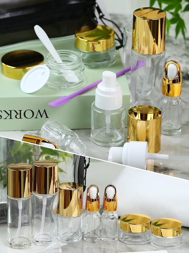 Clear Glass Bottle with Gold Lid