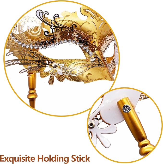 Masquerade Mask With Stick Gold