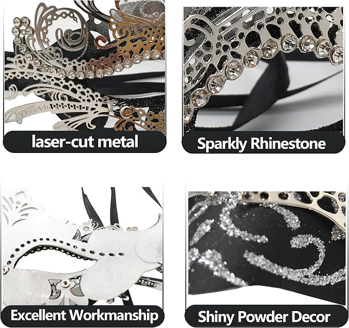 Masquerade Mask With Stick Black+sliver