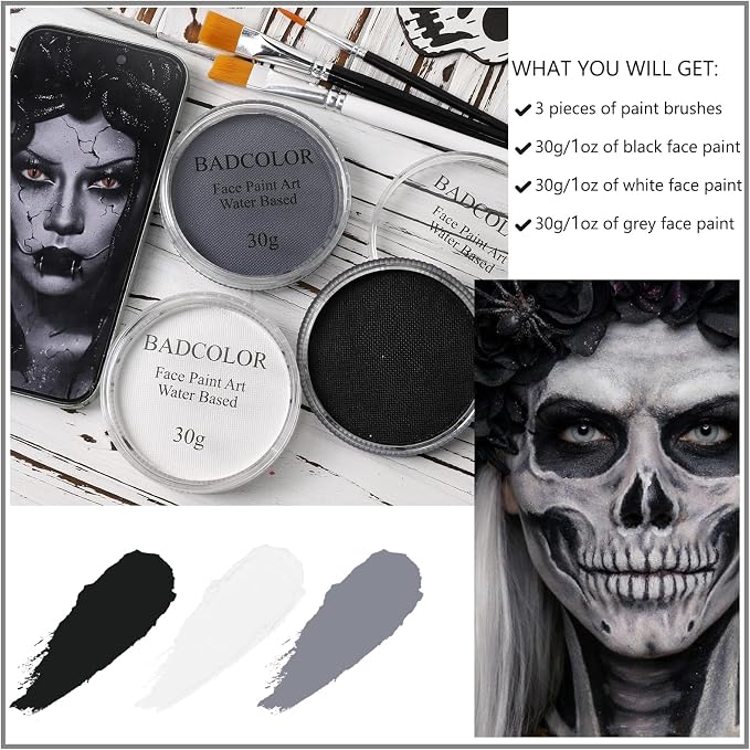 Black+White+Grey+3Pcs Brushes