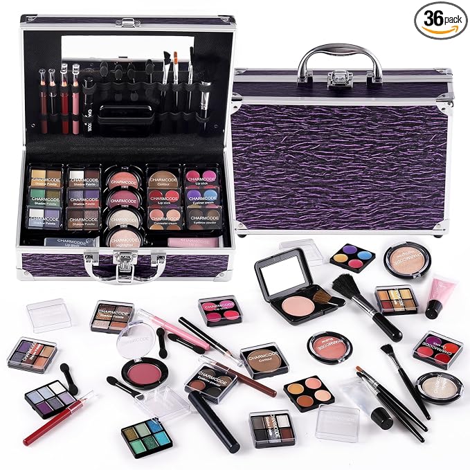 Purple Train Case with Makeup Kit