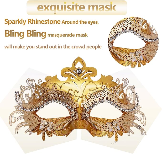 Masquerade Mask With Stick Gold