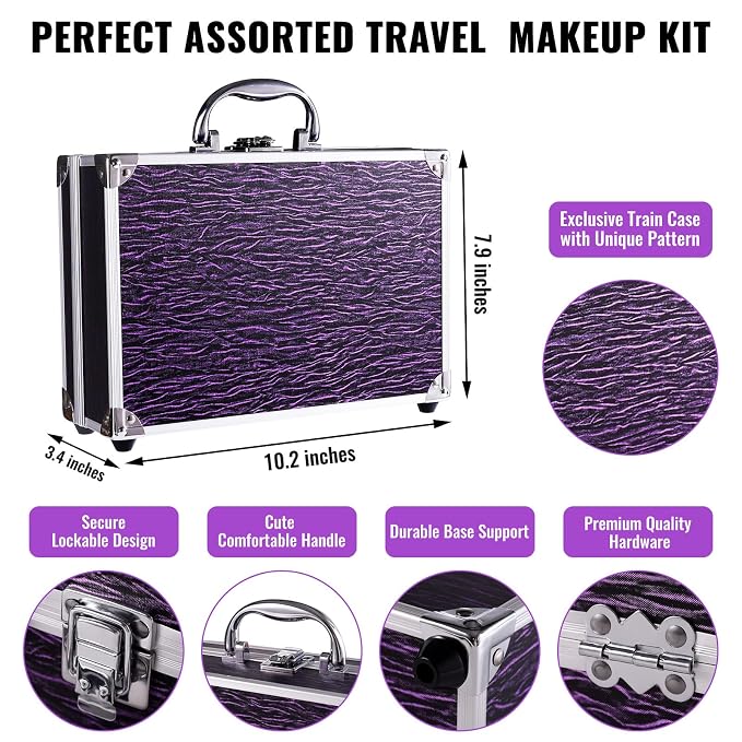 Purple Train Case with Makeup Kit