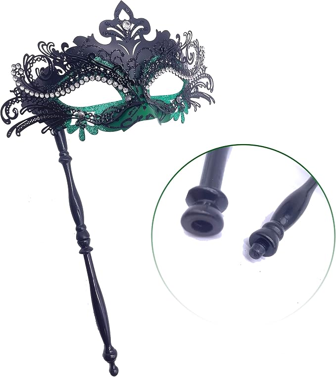 Masquerade Mask With Stick Green