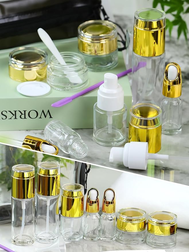 Clear Glass Bottle with Gold Lid
