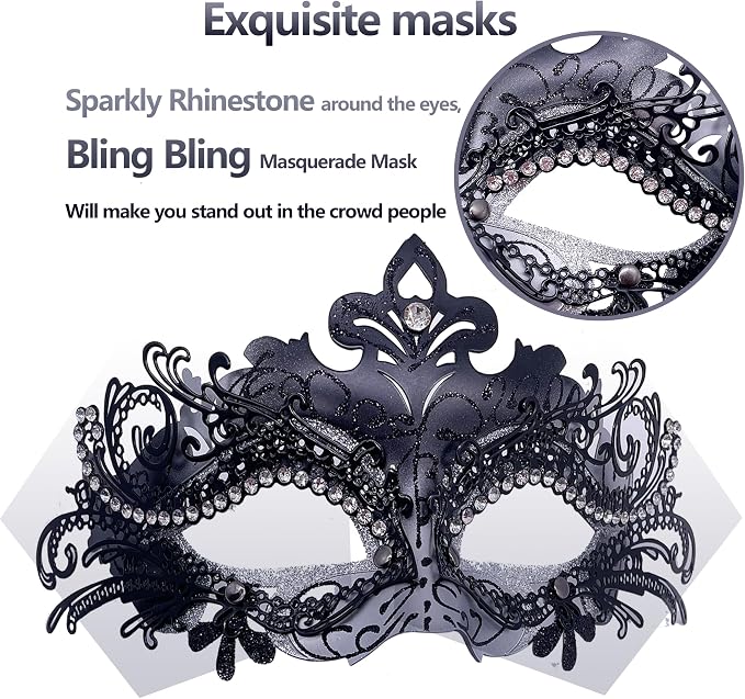 Masquerade Mask With Stick Sliver+black