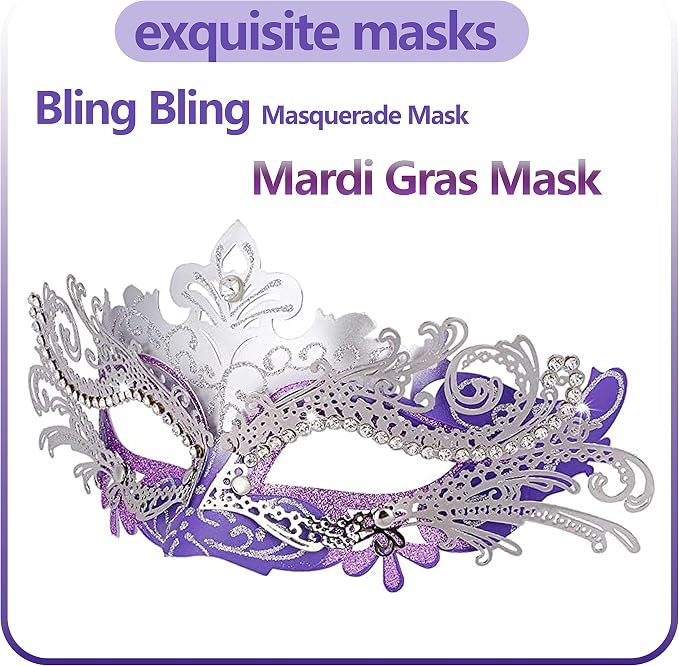 Masquerade Mask With Stick Black+purple