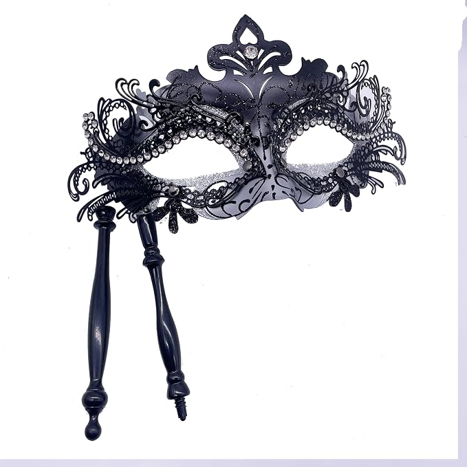 Masquerade Mask With Stick Sliver+black