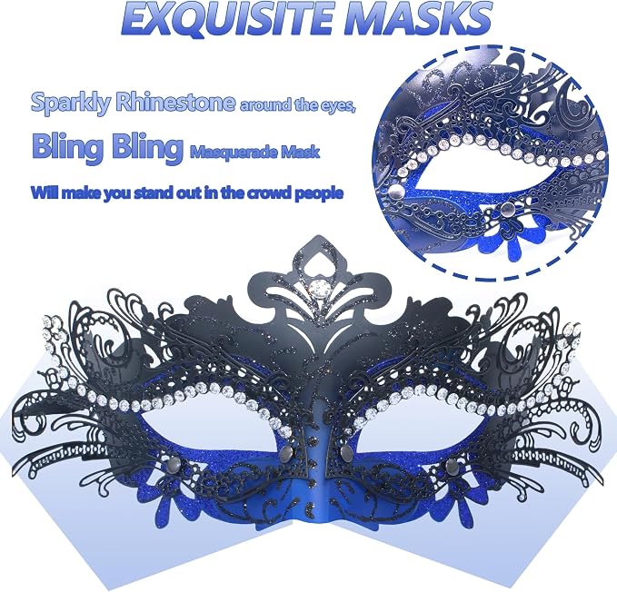 Masquerade Mask With Stick Black+blue