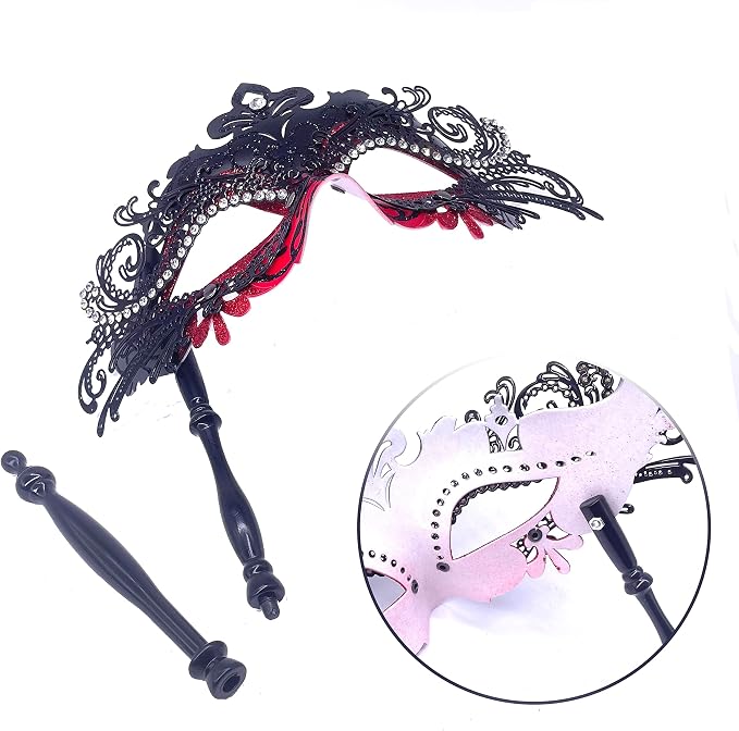 Masquerade Mask With Stick Red