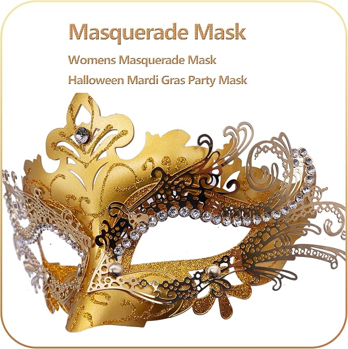 Masquerade Mask With Stick Gold