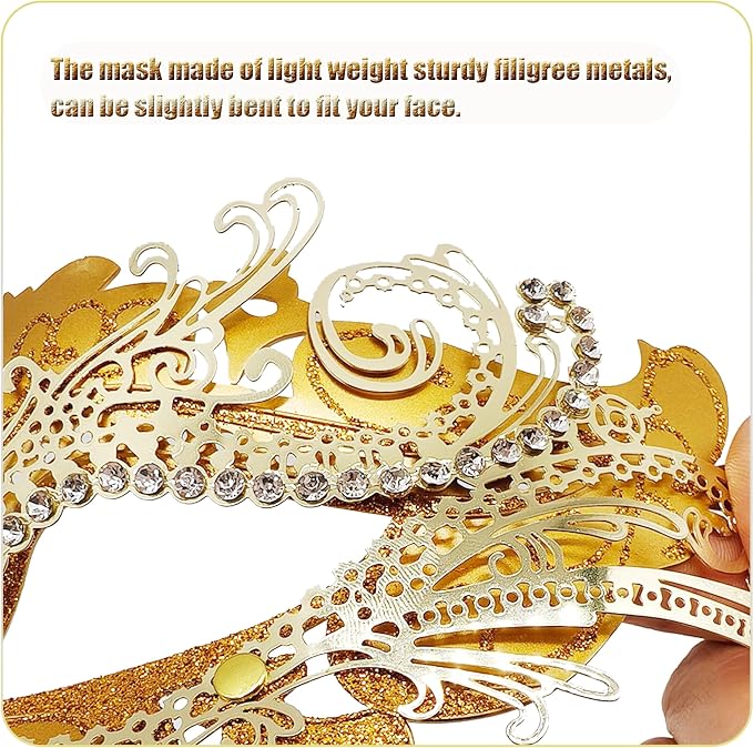 Masquerade Mask With Stick Gold