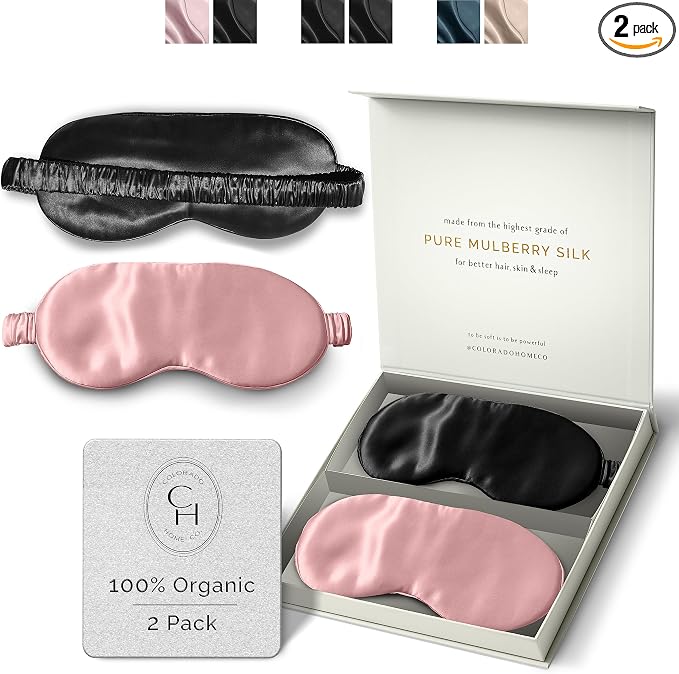 2-pk Silk Eye Mask - Midnight Black & Pink Quartz
