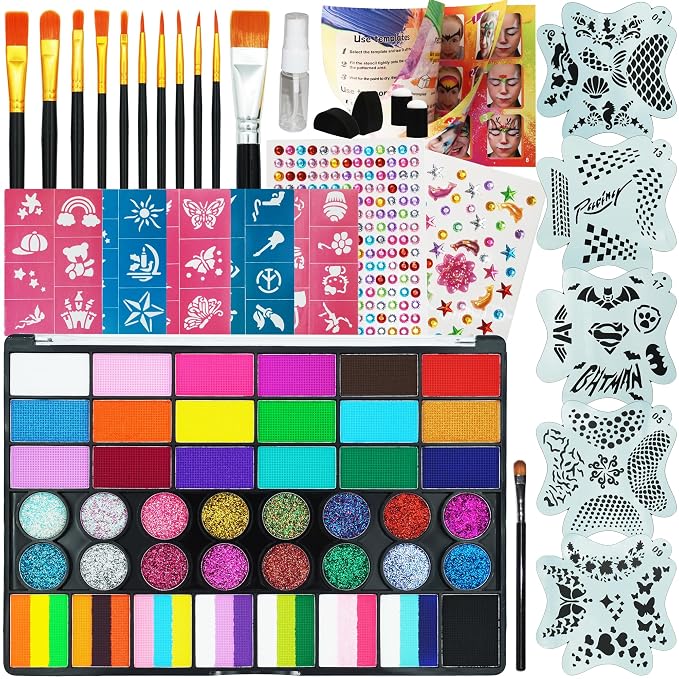 42 Color Face Painting Set with Cake