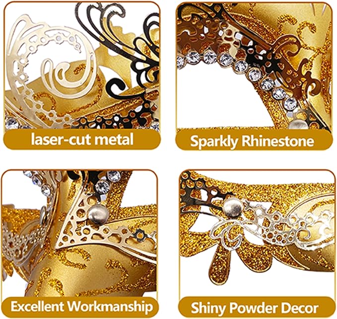 Masquerade Mask With Stick Gold