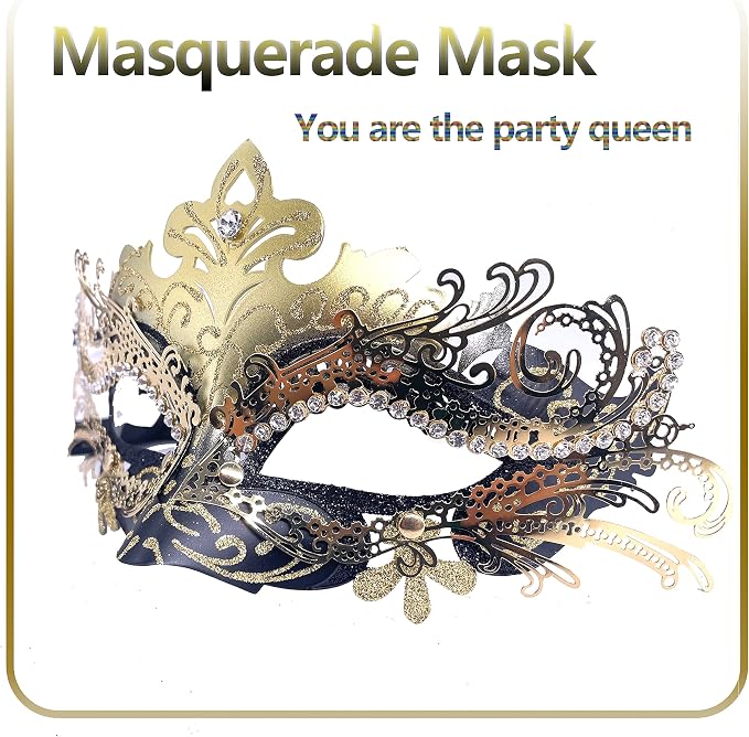 Masquerade Mask With Stick Black+gold