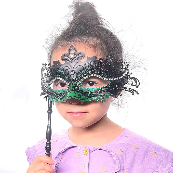 Masquerade Mask With Stick Green