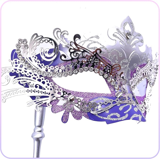 Masquerade Mask With Stick Black+purple