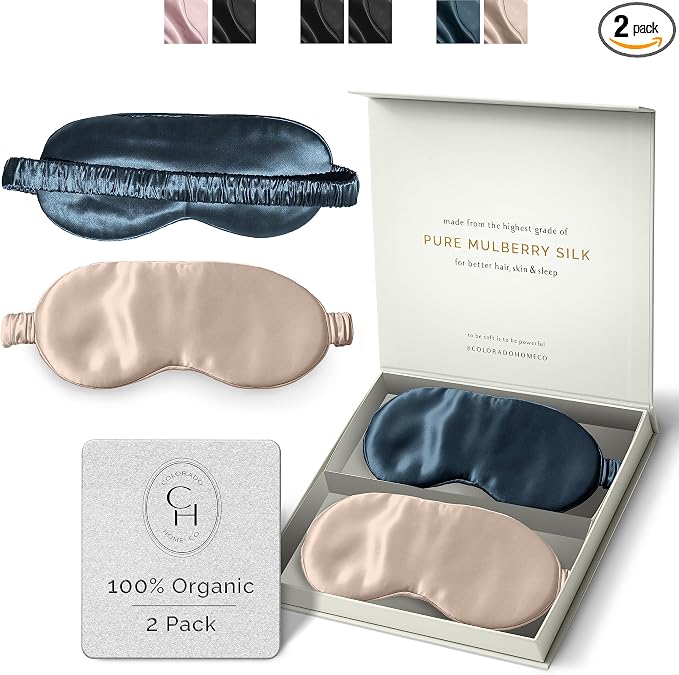 2-pk Silk Eye Mask - Nude Champagne & Midnight Blue