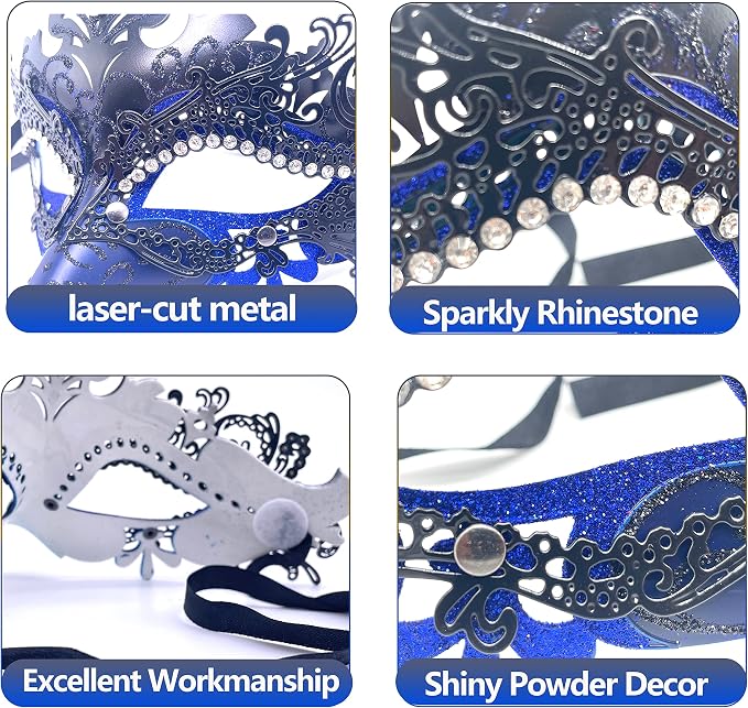 Masquerade Mask With Stick Black+blue