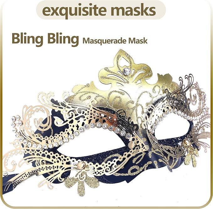 Masquerade Mask With Stick Black+gold